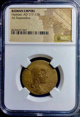 Roman Emperor Hadrian 117AD-138AD Ancient Coin Genuine NGC Certified Dupondius - Image 1 of 4
