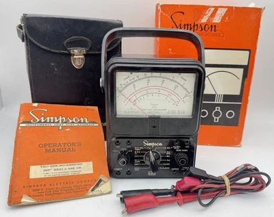 Vintage Simpson 260 Series 8 Volt-Ohm-Milliammeter Factory Box-manual Case Leads - Image 1 of 4