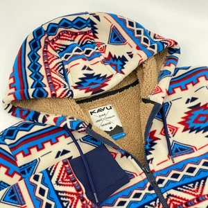 Kavu Womens Medium Sherpa Lined Full Zip Fleece Hoodie Southwest Aztec Pattern - Picture 1 of 8