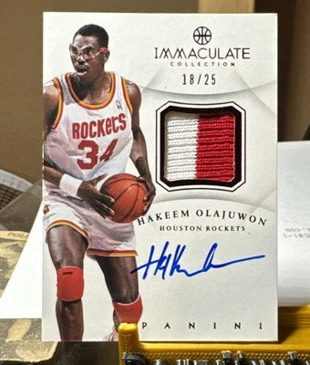 hakeem olajuwon 2013 Immaculate/25 On Card Auto 2 Color GAME WORN Patch - Image 1 of 4