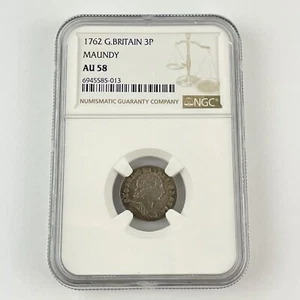 NGC Graded Great Britain 1762 George III Maundy Threepence 3p AU 58 AU58 - Picture 1 of 4