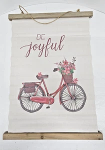 Arte de pared de lona Be Joyful 22x15" con madera y cuerda para colgar. - Imagen 1 de 3