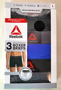 Reebok Boxer Briefs 6" 3 Pack Large Blue Black Gray Performance Featherweight - Picture 1 of 7