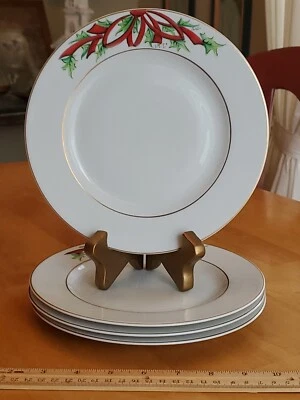 Juego de platos de postre para ensalada sándwich Limoges Francia 8,5"/4 lazos y acebo de Navidad usado en excelente estado Foto 1 de 4