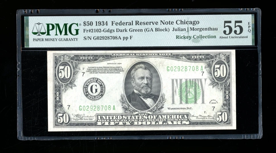 DBR 1934 $50 DGS FRN Chicago Fr. 2102-Gdgs PMG 55 EPQ Serial G02928708A - Image 1 of 2