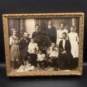 Antique Portrait of Family of Ten & Doll Cabinet Card Photograph Framed - Picture 1 of 16