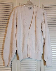 Vintage Van Heusen 417 Strickjacke Pullover Herren Größe Medium Zopfmuster 100% Baumwolle - Bild 1 von 11
