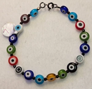 Vintage Multicolor Evil Eye Sterlingsilber 925 Armband, 7,5 Zoll - Bild 1 von 8