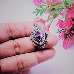 Amethyst Gemstone Handmade Poison Pendant.925 Sterling Silver Amethyst pendant - Picture 1 of 5