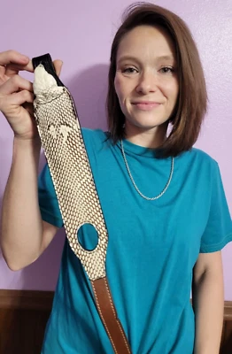 Cobra snake skin Padded RIFLE Firearm SLING with Authentic brown leather strap - Image 1 of 4