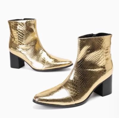 Высокий блок каблук мужской ботильоны британский моды из натуральной кожи туфли ночной клуб - Изображение 1 из 4