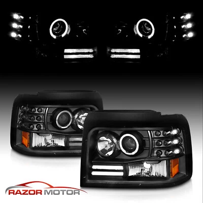 1992-1996  [LED Halo Projector] Black Headlight for Ford Bronco/F150/F250/F350 - Image 1 of 4