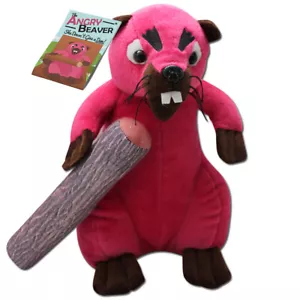 Angry Beaver - Animal de peluche rosa castor para mujer - Tronco de madera desmontable - Imagen 1 de 4
