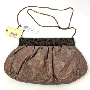VINTAGE GENIE Gold Satin Beaded Sequined Evening Purse Clutch Hand Bag NEW KB23 - Picture 1 of 10