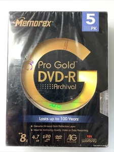 New Memorex 4.7 GB Pro Gold Archival DVD-R 5 Pack 8x 120Min Sealed - Picture 1 of 5