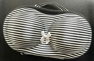 Bra Travel Case Black White Satin Stripe Lingerie Protector Molded Box w/strap - Picture 1 of 7