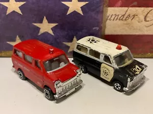 ZYLMEX/ZYLL FORD VAN X2. RED FIRE ENGINE & BLACK POLICE NO 335 LOOSE - Picture 1 of 9