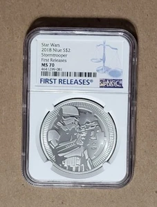 2018 NIUE 1 oz $2 STAR WARS - STORMTROOPER - MS70 FR - .999 SILVER COIN - Picture 1 of 4