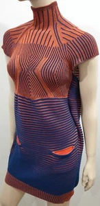 PETER PILOTTO Naranja y Azul Marino Algodón Acanulado Prendas de Tejido Mini Vestido Corto Saltador M - Imagen 1 de 11