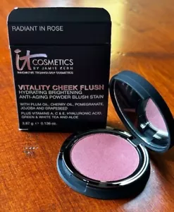 IT Cosmetics Original Vitality Cheek Flush Powder BlushStain RADIANT IN ROSE NEW - Picture 1 of 9