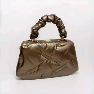 SANZA Womens Party Puffer Bubble padded quilted clutch bag handbag BROWN - Picture 1 of 5