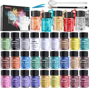 Mica Powder - 32 Pearlescent Epoxy Resin Color Pigments Set- Natural Cosmetic... - Picture 1 of 6