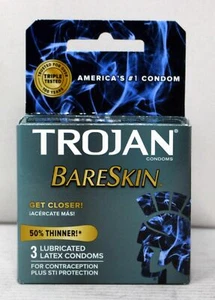Trojan Bareskin 50% Thinner Lubricated Latex Condoms 3 Count - Picture 1 of 1