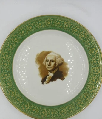 Plato de gabinete de cena Syracuse China oro verde ~ George WASHINGTON ~ raro 10,25" Foto 1 de 4