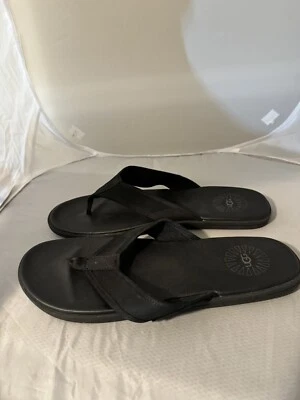 Sandália UGG Bennison II Flip Flop 1132739 Couro Preto Masculina Tamanho 13 - Imagem 1 de 4