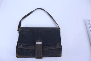 Purse Antique Leather Purse Black Includes 2 Vintage Handkerchiefs - Picture 1 of 8