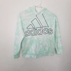 Girls XL Adidas green with white swirls Pullover Sweatshirt  Hoodie XL 16 stains - Picture 1 of 11