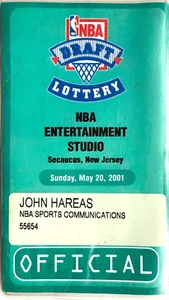 VINTAGE 2001 NBA BASKETBALL DRAFT LOTTERY OFFICIAL MEDIA PRESS PASS JOHN HAREAS - Picture 1 of 3