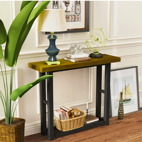 Solid Pine Wood Console Table Living Room Sofa Entrance Table w/ Rectangle Legs Cover