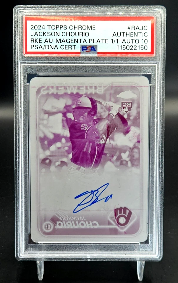 2024 Topps Chrome Jackson Chourio Printing Plate 1/1 /1 RC SP SSP PSA 10 Auto - Imagem 1 de 1
