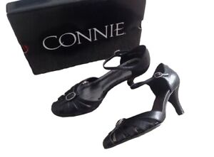 CONNIE Womens Size 7.5 M Black Faux Leather Strappy High Heels Sandals Shoes