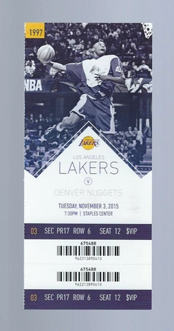 2015-2016 NBA NUGGETS @ LAKERS FULL TICKET - KOBE BRYANT FINAL SEASON - NOV 3 Cover