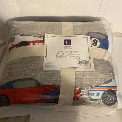 Lush Decor Store Coches de Carreras Tiro Azul Naranja Sherpa Nuevo Foto 1 de 2