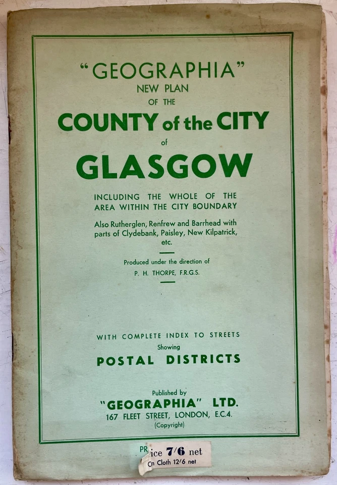VINTAGE GEOGRAPHIA MAP GLASGOW - Large 60 by 40 inches - 4 miles to the inch - Image 1 of 4