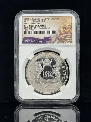 2016 Cunha Silver Crown Queen Elizabeth II 90th Birthday PF70 ULTRA CAMEO COIN - Image 1 of 2