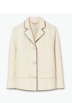 Tory Burch Tweed plaid ivory blazer size 8 old money elegant quiet luxury - Image 1 of 4
