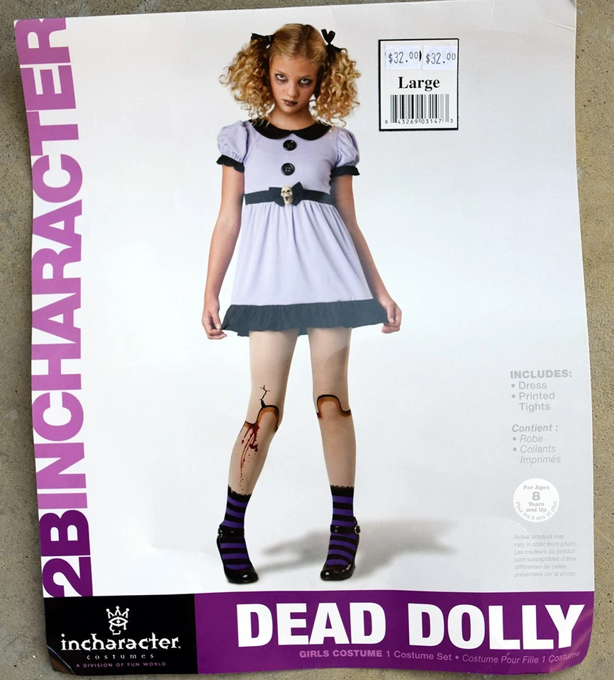 2BINCHARACTER Dead Dolly Niña Disfraz Halloween Vestido y Medias, Todas las Tallas ¡NUEVO! Foto 1 de 4