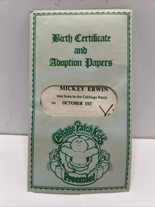 Vintage Cabbage Patch Kids Birth Certificate Papers Mickey Erwin - Picture 1 of 5