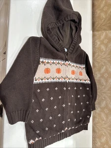 NUOVO cardigan Janie And Jack bambino taglia 2T marrone foderato zucca zip intera con cappuccio  - Foto 1 di 5