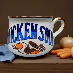 Suppentasse "HÜHNERSUPPE" Keramiktasse mit Henkel - Vintage 70er Jahre ~ sehr guter Zustand - Bild 1 von 6