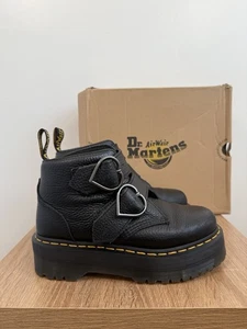 Dr Martens Devon Heart Black Leather Quad Platform Chunky Boots Size Uk 5 Eu 38 - Picture 1 of 12
