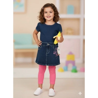 Bratz Y2K Denim Skirt Leggings Set Girls 8 Embroidered Mushrooms Butterfly NWT - Image 1 of 4