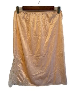 Vintage 60s Womens Pale Pink Skirt Ivory Lace Slit Slip Antron Nylon III USA 23” - Image 1 of 3