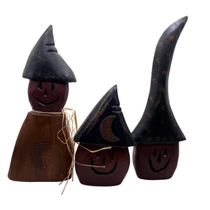 Ozark Mountain Carved Primitive Halloween Pumpkin Set 3Rustic Folk Art Figurine - Picture 1 of 5