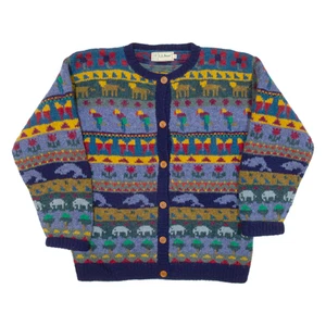 Vintage L.L.BEAN Damen Strickjacke gemustert blau Fair Isle 90er Zopfmuster Wolle S - Bild 1 von 6