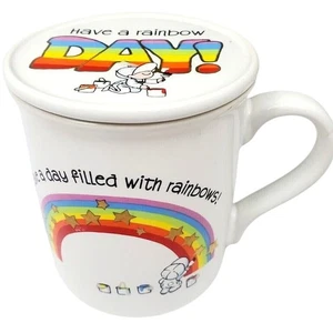 Vintage 1980s Hallmark Mug Mates Rainbow Love With Lid Coaster Coffee Cup Mug - Picture 1 of 5